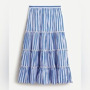 J Crew Mixed Blue and White stripe tiered maxi skirt, Medium